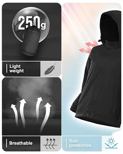 33,000ft Women's Rain Jacket Waterproof Lightweight Packable Raincoat with Hood for Golf Hiking Travel Windbreaker