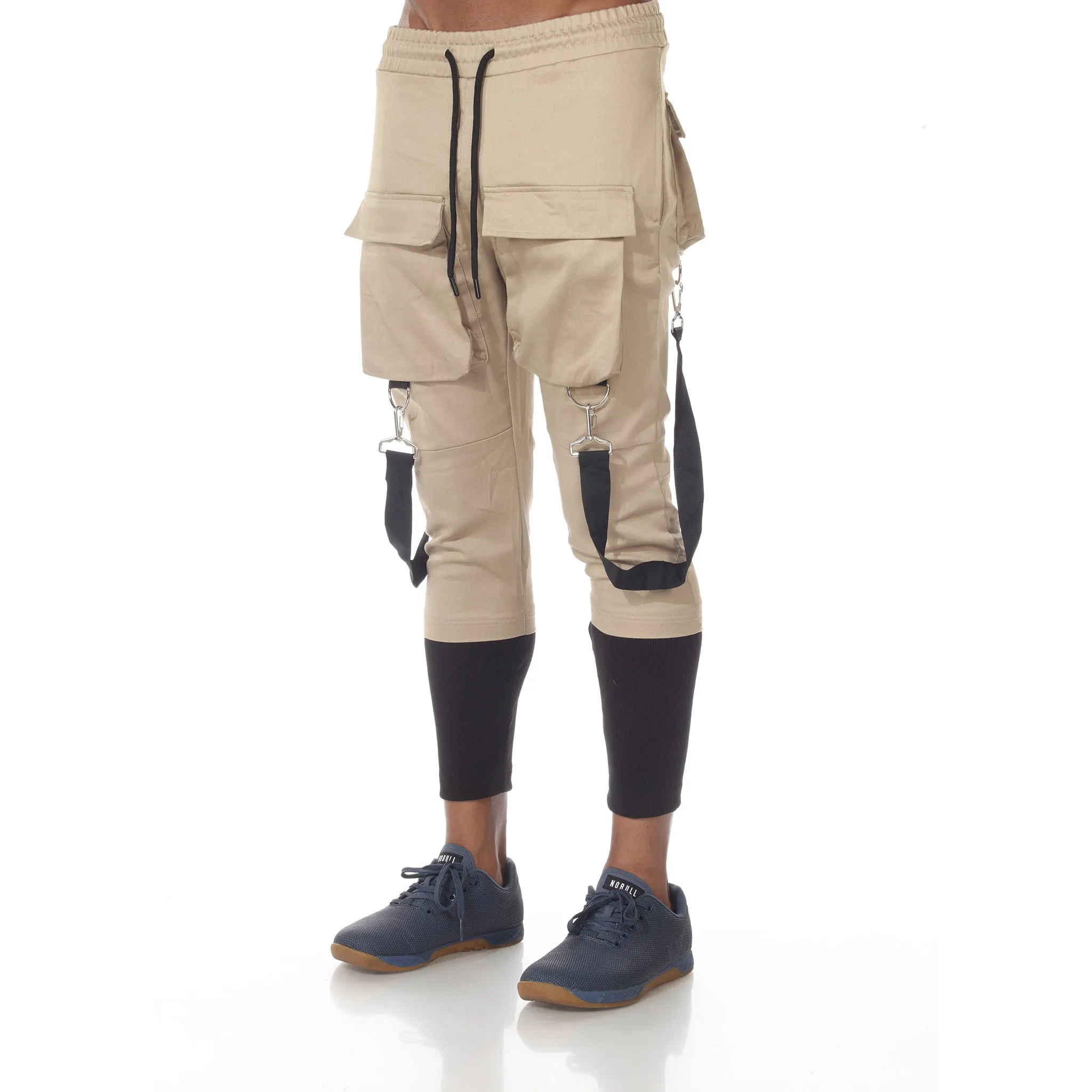 [Alessandro] Beige Fashion Jogger With Removable Suspenders