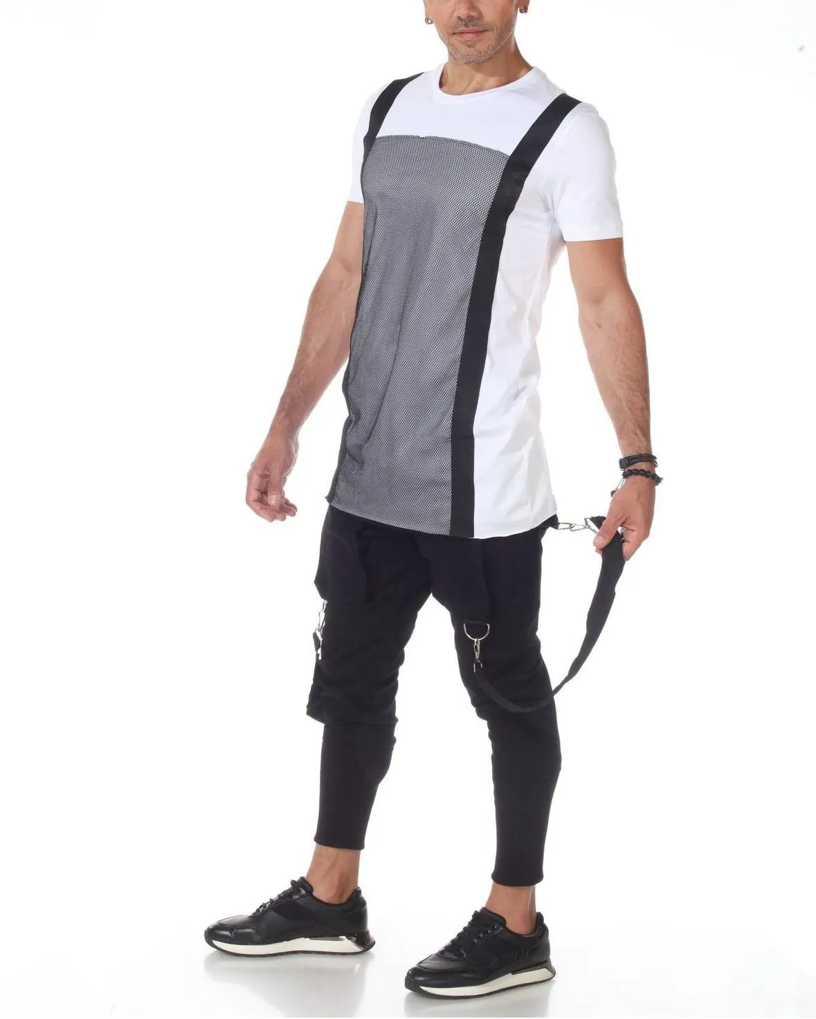 [Alessandro] Fashion Black Jogger With Removable Suspenders