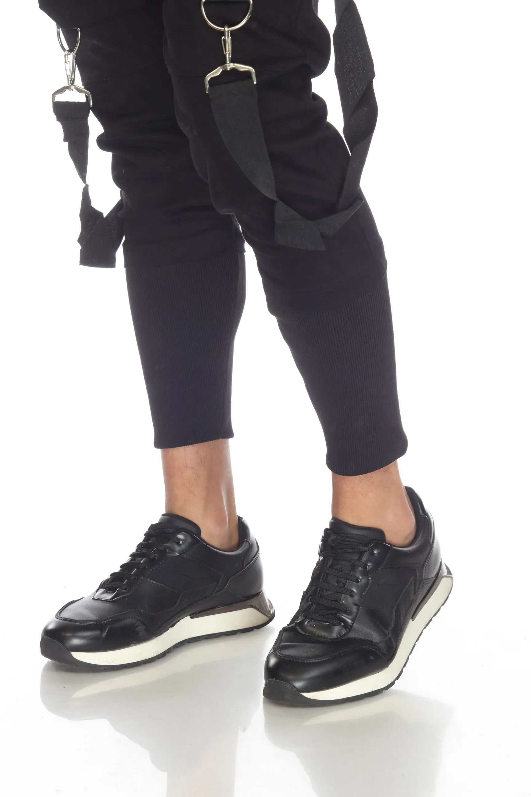 [Alessandro] Fashion Black Jogger With Removable Suspenders