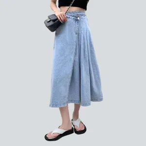 Asymmetric flare light denim skirt