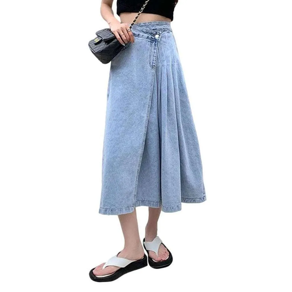 Asymmetric flare light denim skirt