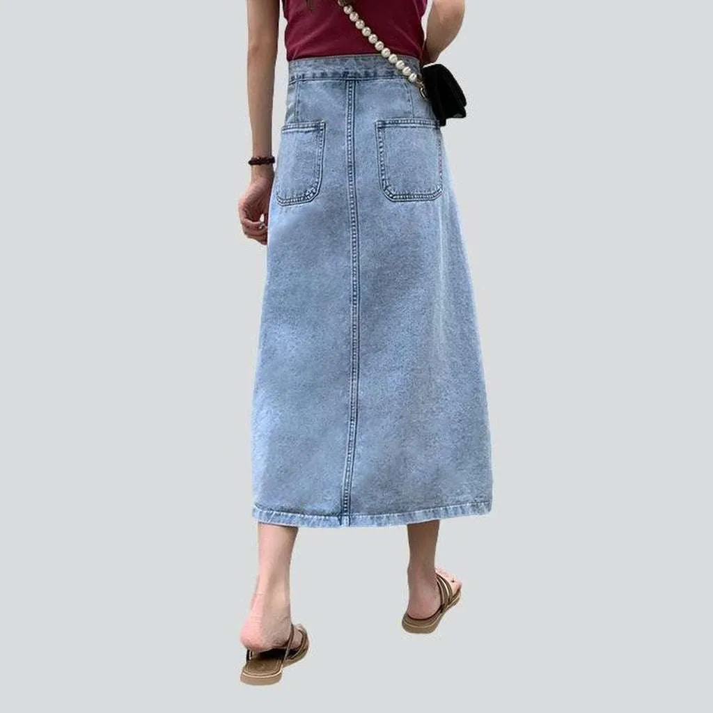 Asymmetric flare light denim skirt