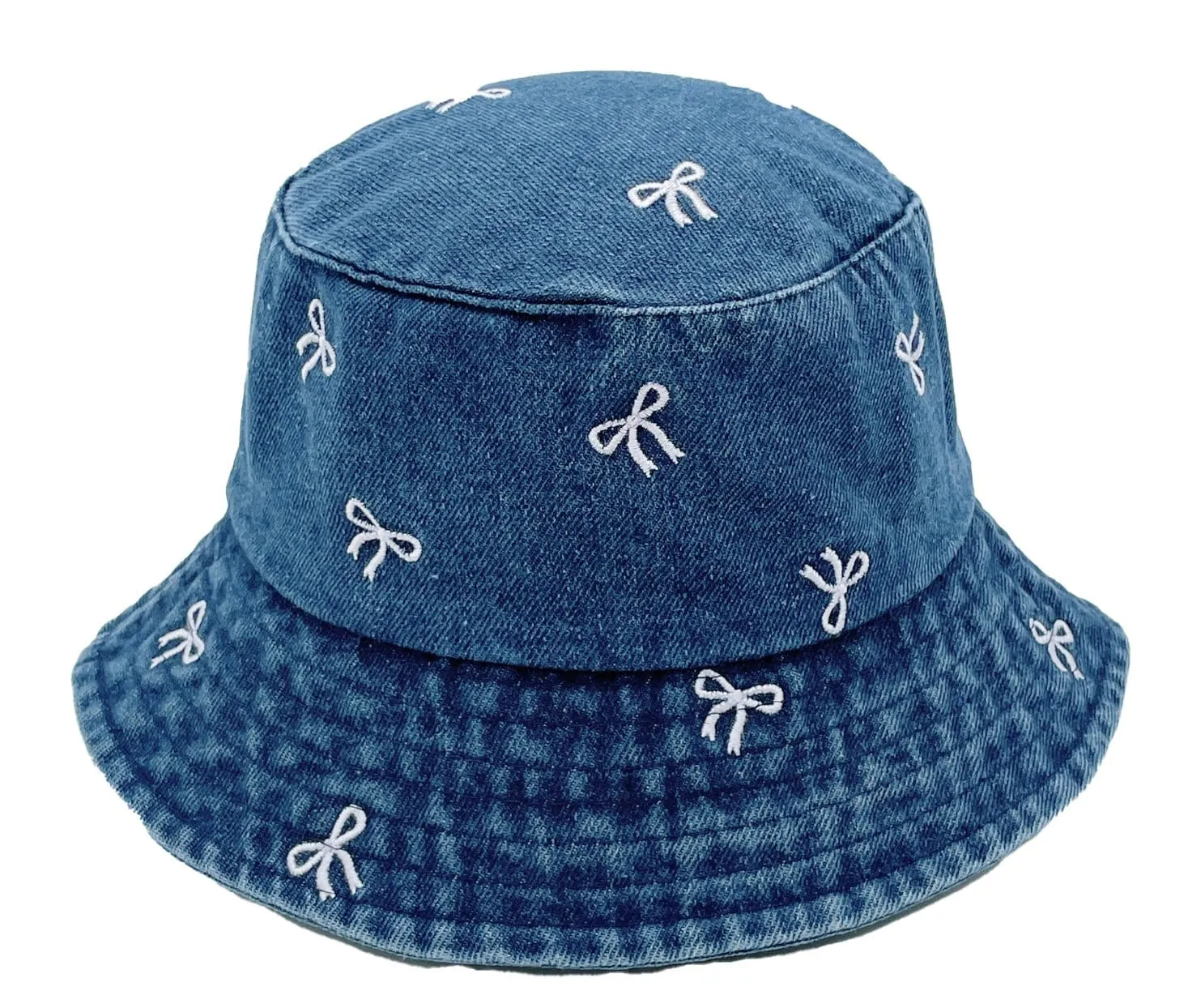 BHU410226 Embroidered Bow Denim Bucket Hat