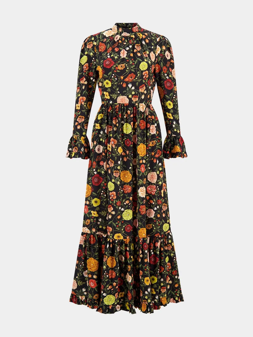 Black Floral Silk Maxi Dress