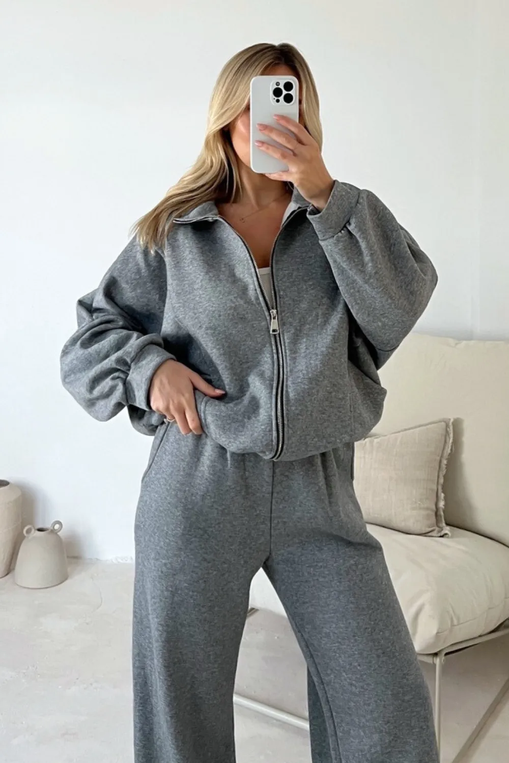 Cady grey bomber jacket and jogger loungewear