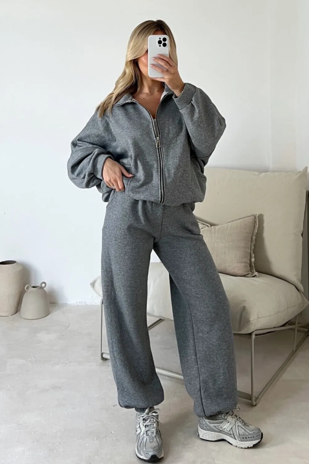 Cady grey bomber jacket and jogger loungewear