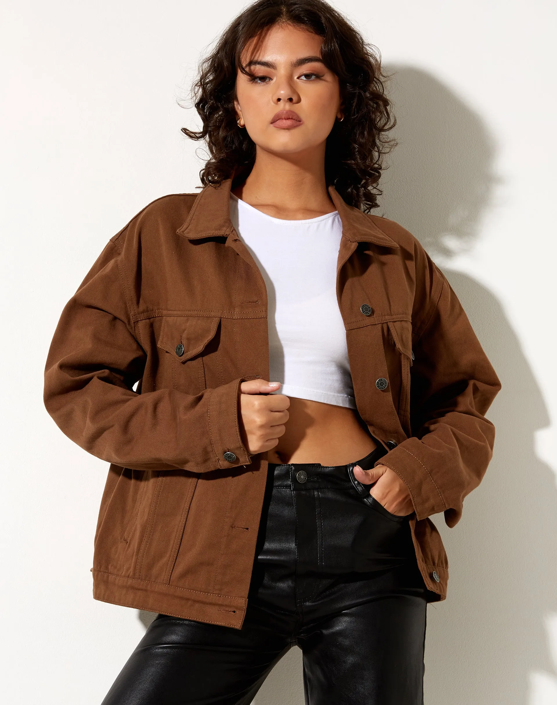 Calissa Longline Denim Jacket in Rich Brown