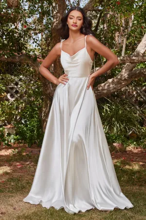 CINDERELLA DIVINE BD104W White Satin A-Line with Slit Dress