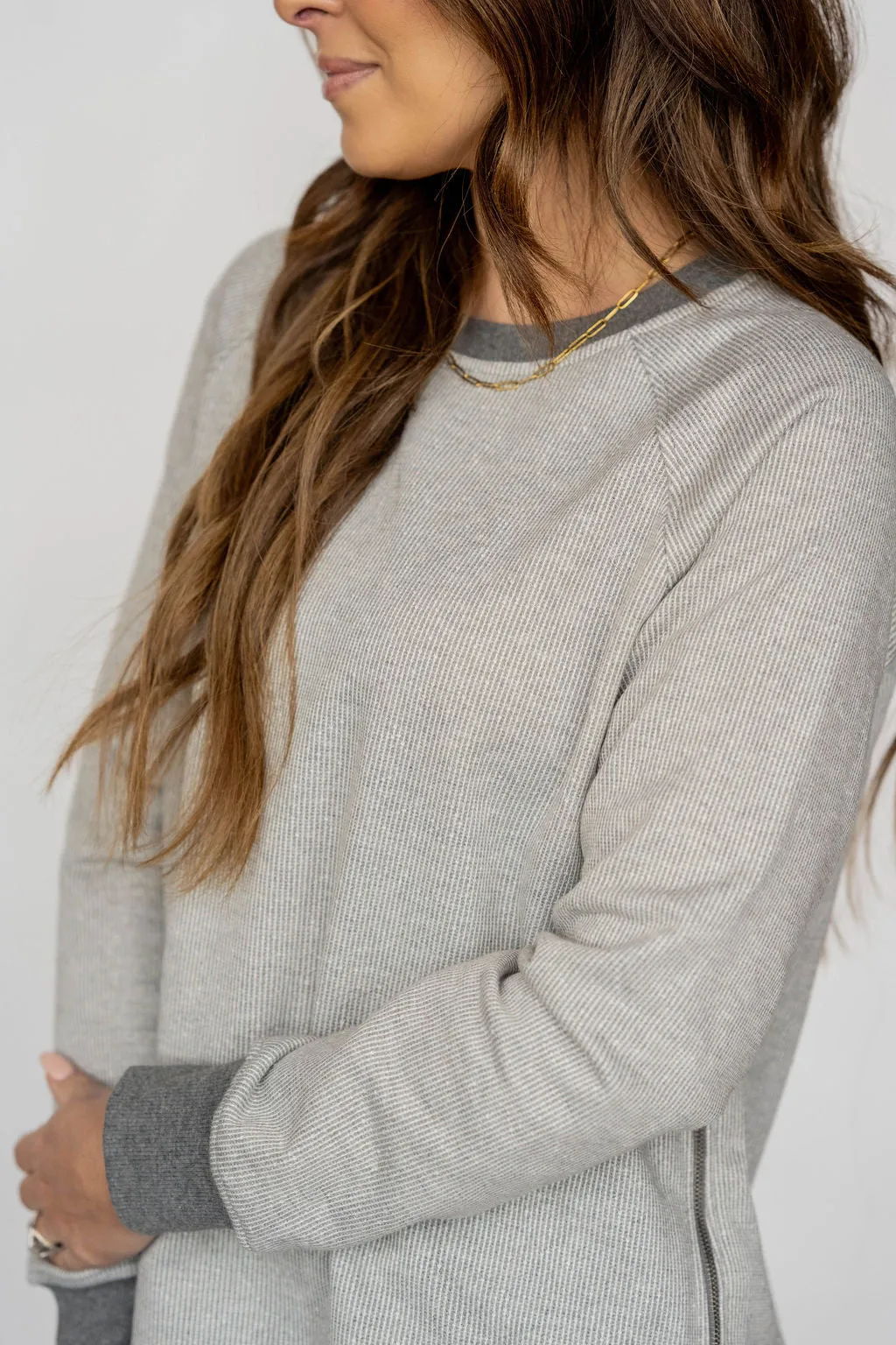 Contrasting Trim Side Zip Sweatshirt