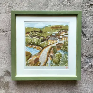 County Bridge Over The Tees - Linocut Print