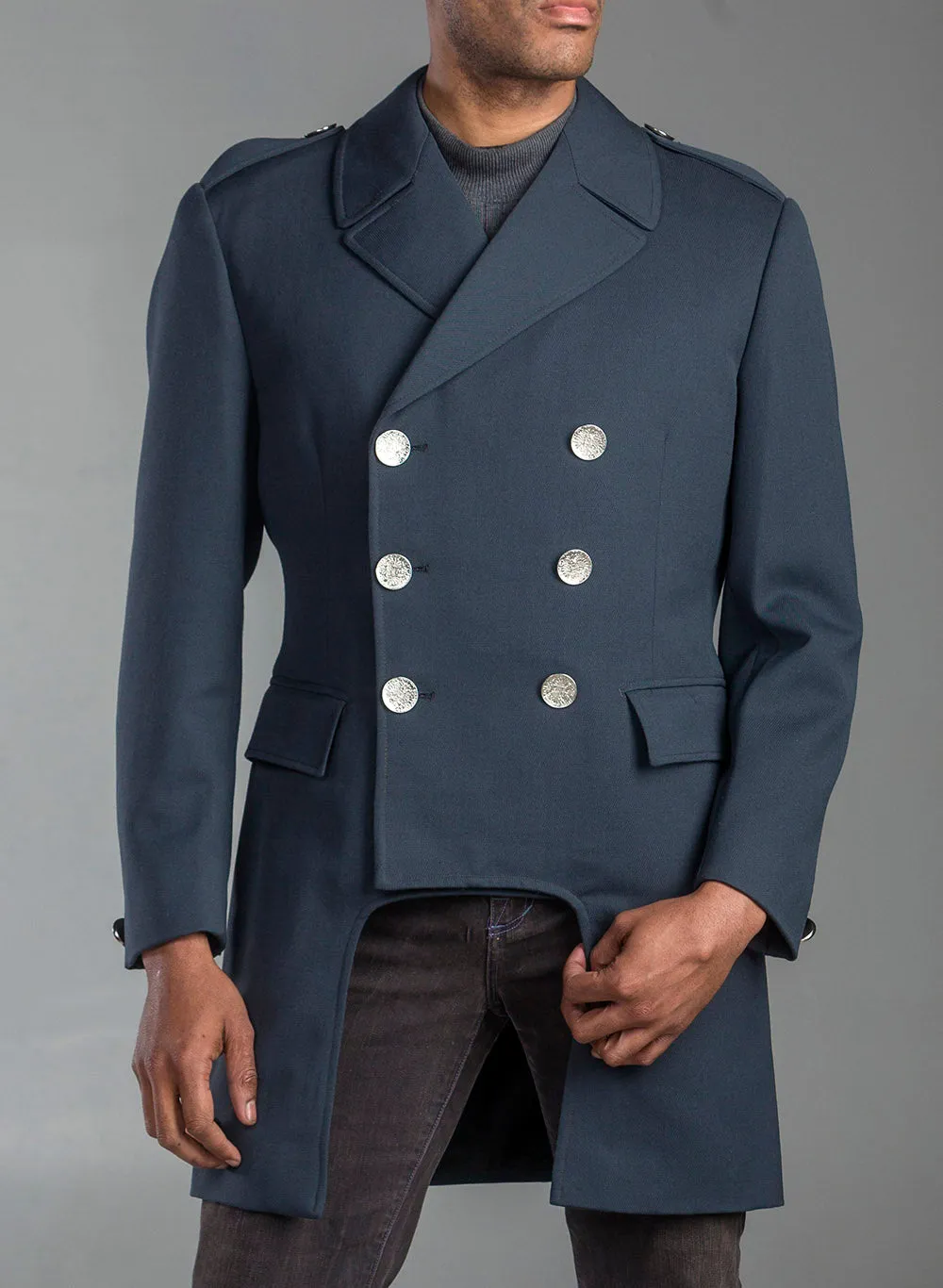 Cropped Vintage Gabardine Gray Blue Wool Coat