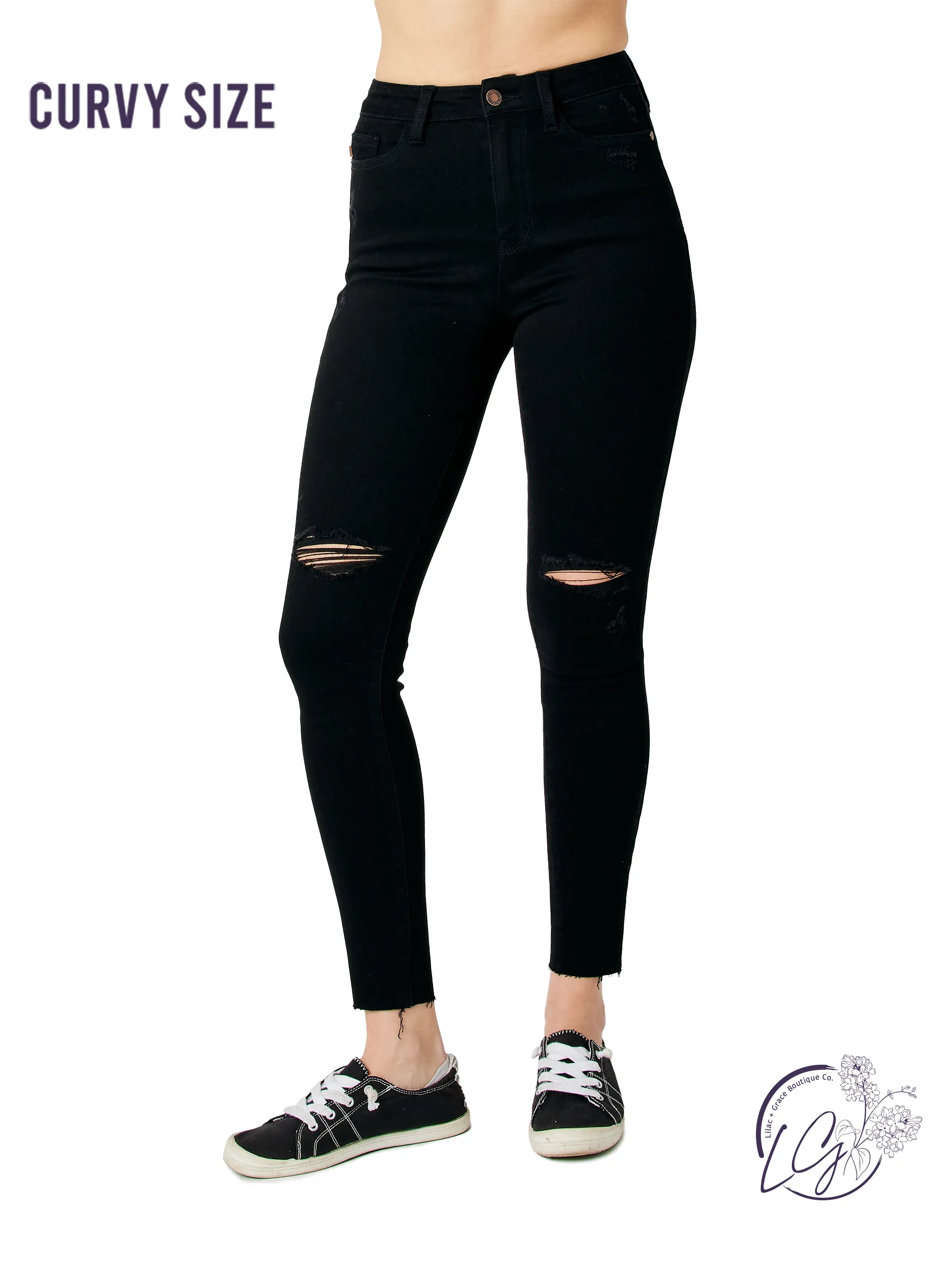 Curvy Caroline High-Rise Heavy Destroy Raw Hem Skinny By Judy Blue