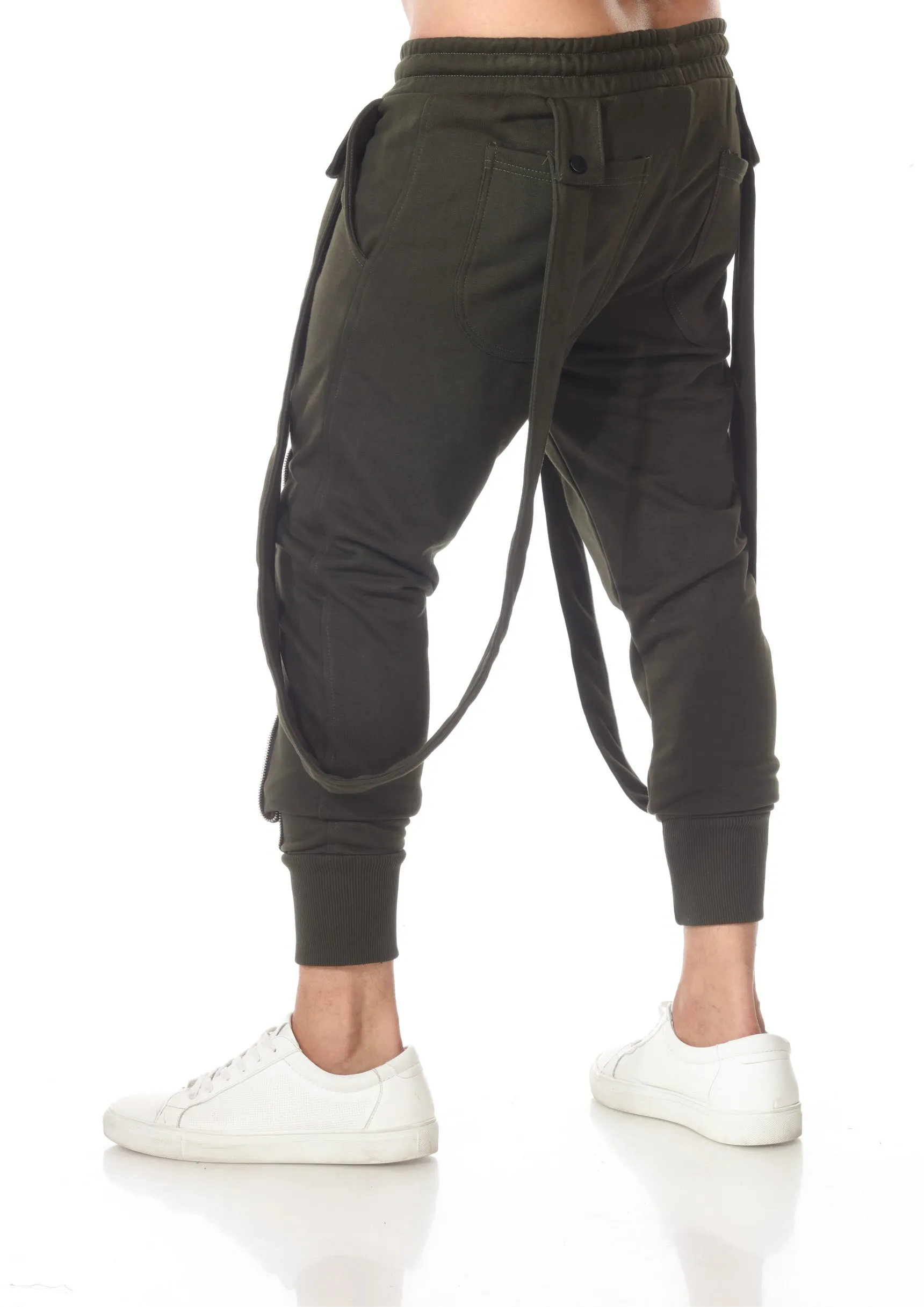 Enmat Olive Fashion Joggers with Zip Detailing on leg and Removable suspenders