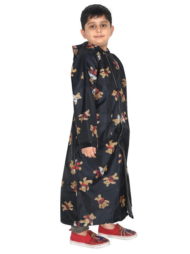 Fabseasons BlackTeddy Printed Waterproof Long - Full Raincoat for Kids with Hood