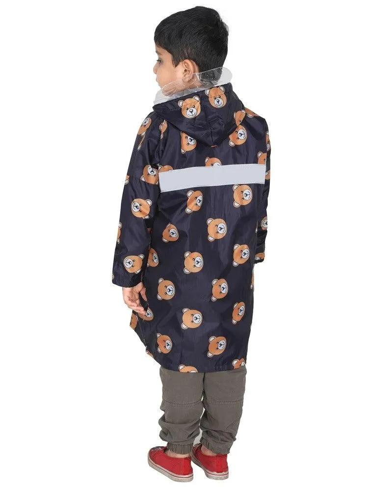 Fabseasons DarkTeddy Printed Waterproof Long - Full Raincoat for Kids with Hood