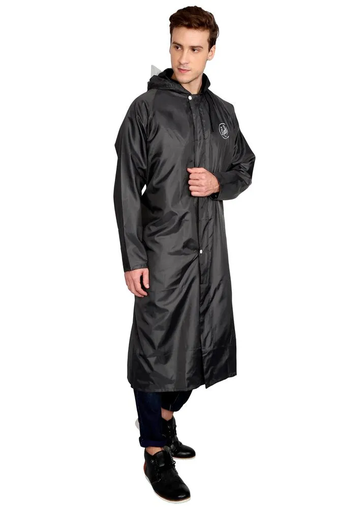 Fabseasons Grey Apex High Quality Long Unisex Raincoat -with Adjustable Hood & Reflector at Back