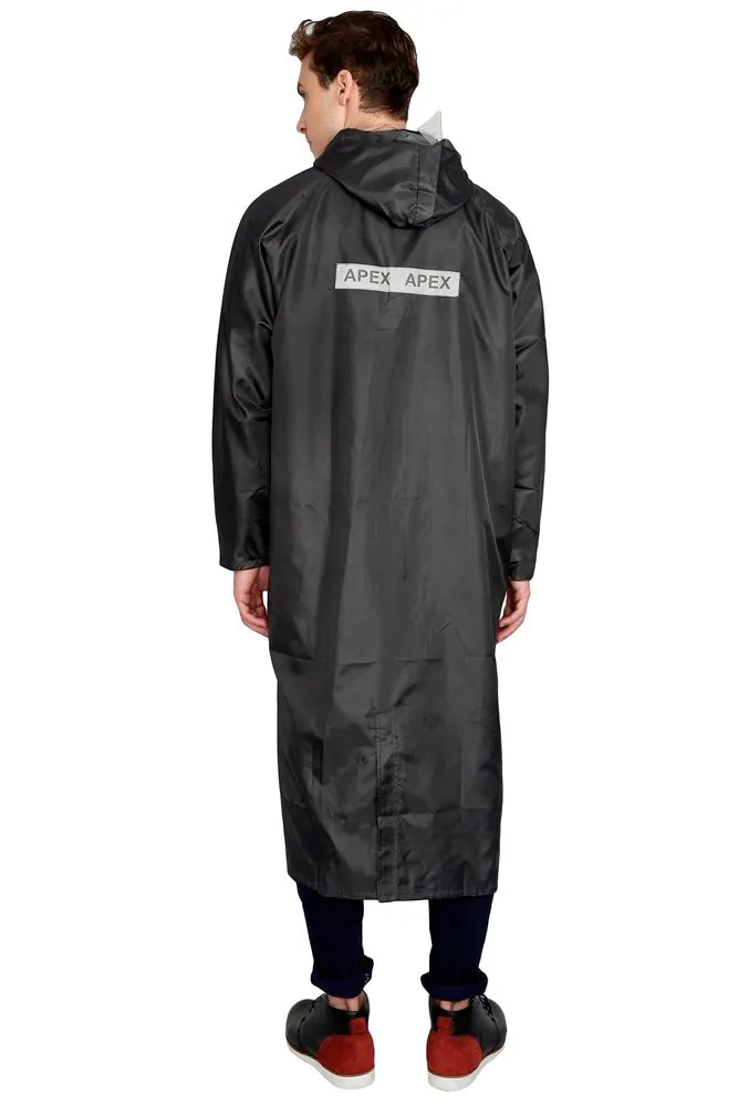 Fabseasons Grey Apex High Quality Long Unisex Raincoat -with Adjustable Hood & Reflector at Back