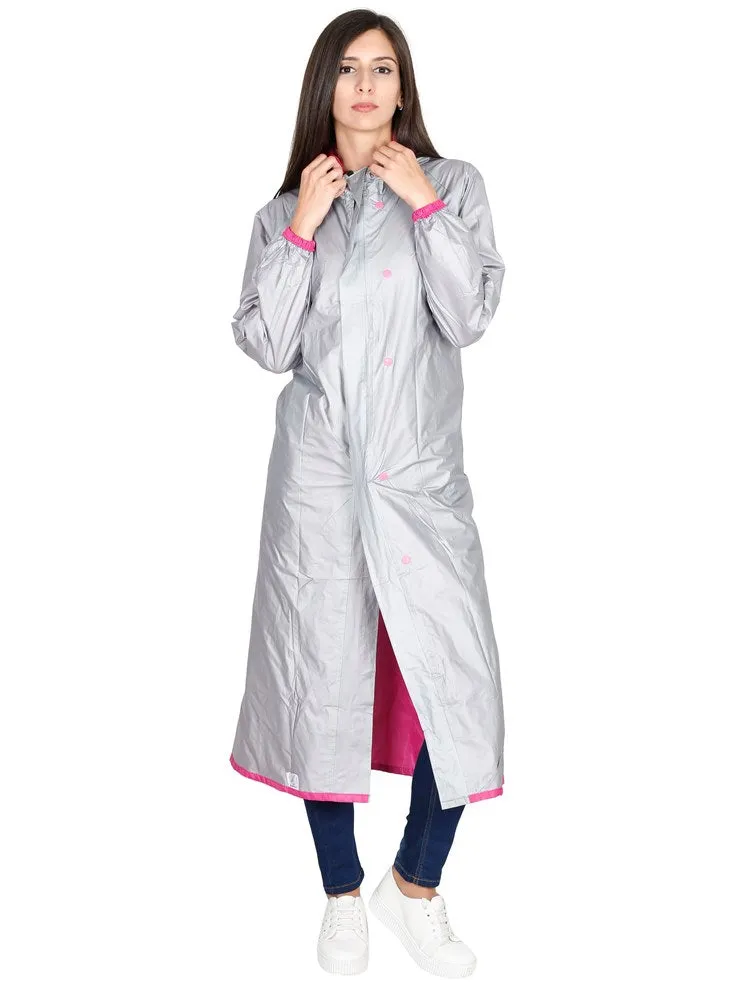 Fabseasons Pink Raincoat for women with Adjustable Hood & Reflector for Night visibility