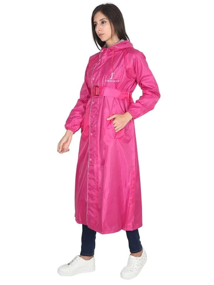 Fabseasons Pink Raincoat for women with Adjustable Hood & Reflector for Night visibility