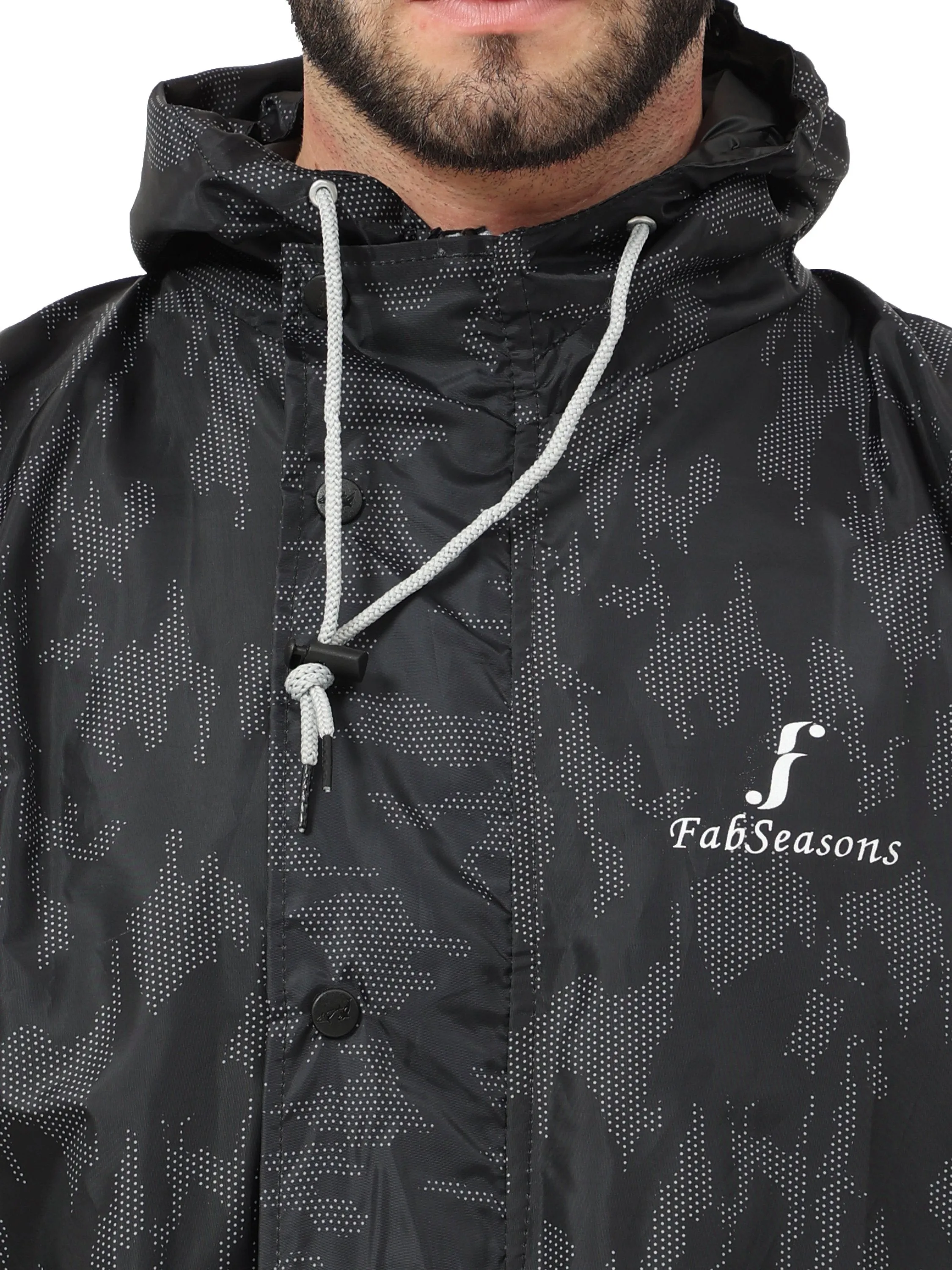 FabSeasons Printed Double Layered Waterproof Unisex Raincoat set of pant & top- Camo Black