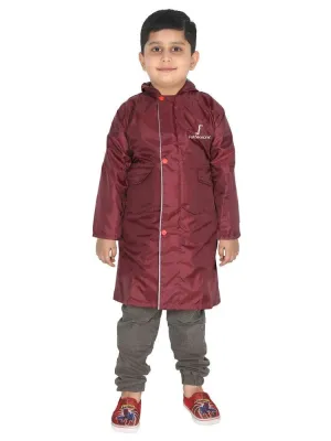 Fabseasons Unisex Maroon Waterproof Long - Full  raincoat for Kids with hood