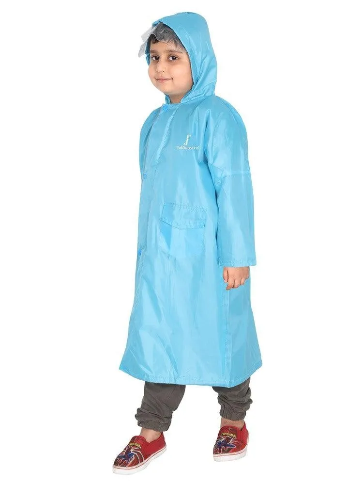 Fabseasons Unisex SkyBlue Waterproof Long - Full  raincoat for Kids with hood