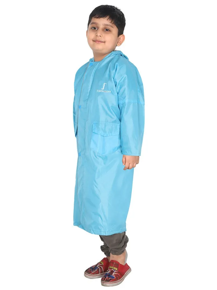 Fabseasons Unisex SkyBlue Waterproof Long - Full  raincoat for Kids with hood