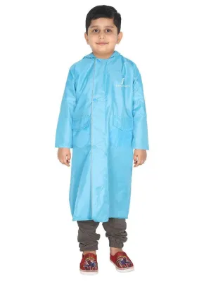 Fabseasons Unisex SkyBlue Waterproof Long - Full  raincoat for Kids with hood