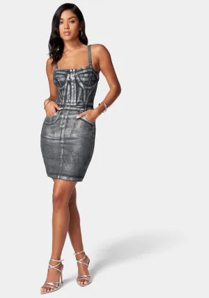 Fitted Foiled Denim Dress