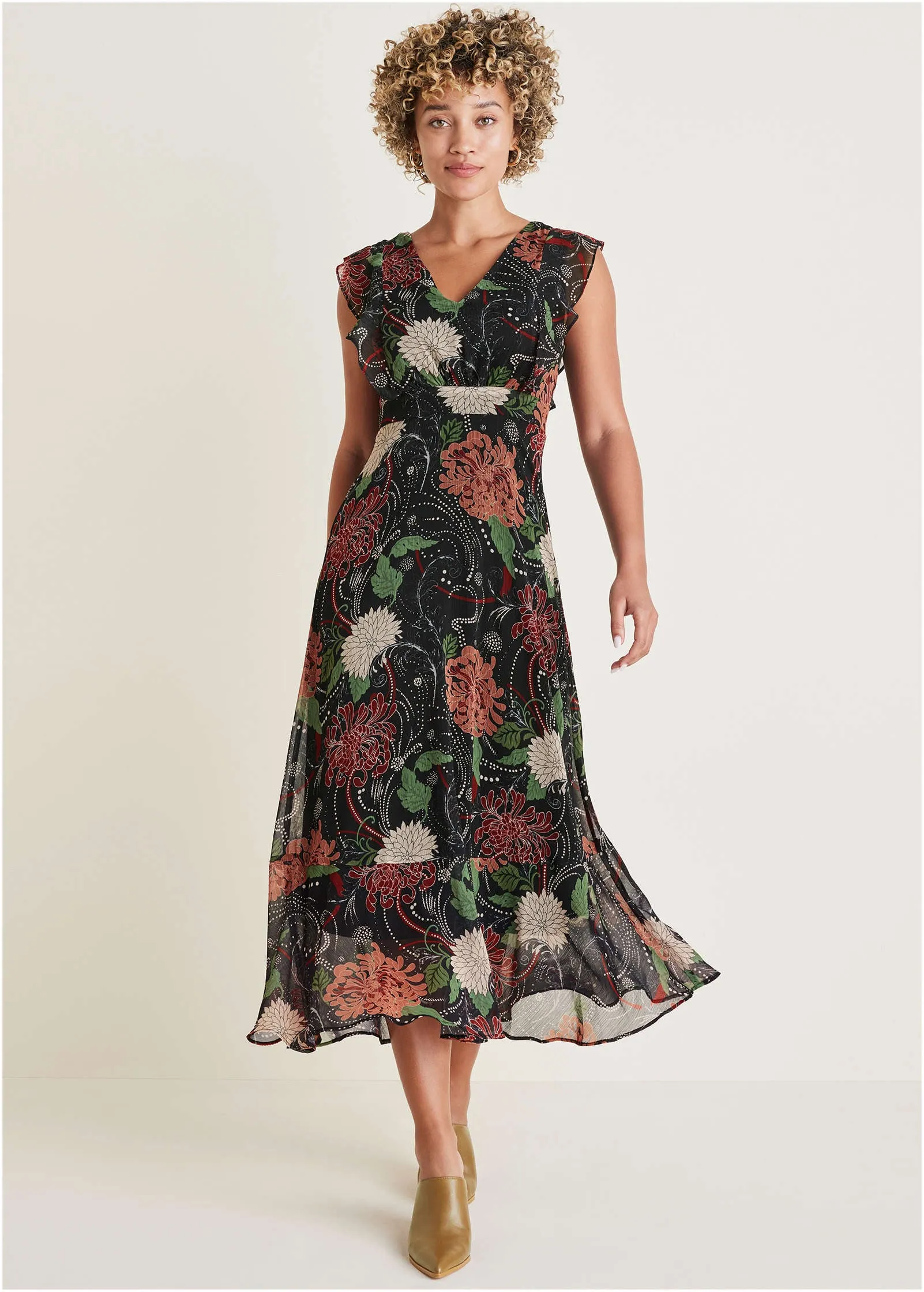 Floral Ruffle Detail Maxi - Whimsical Mums