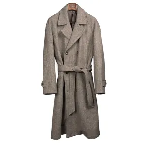 Granddad coat in undyed beige herringbone wool