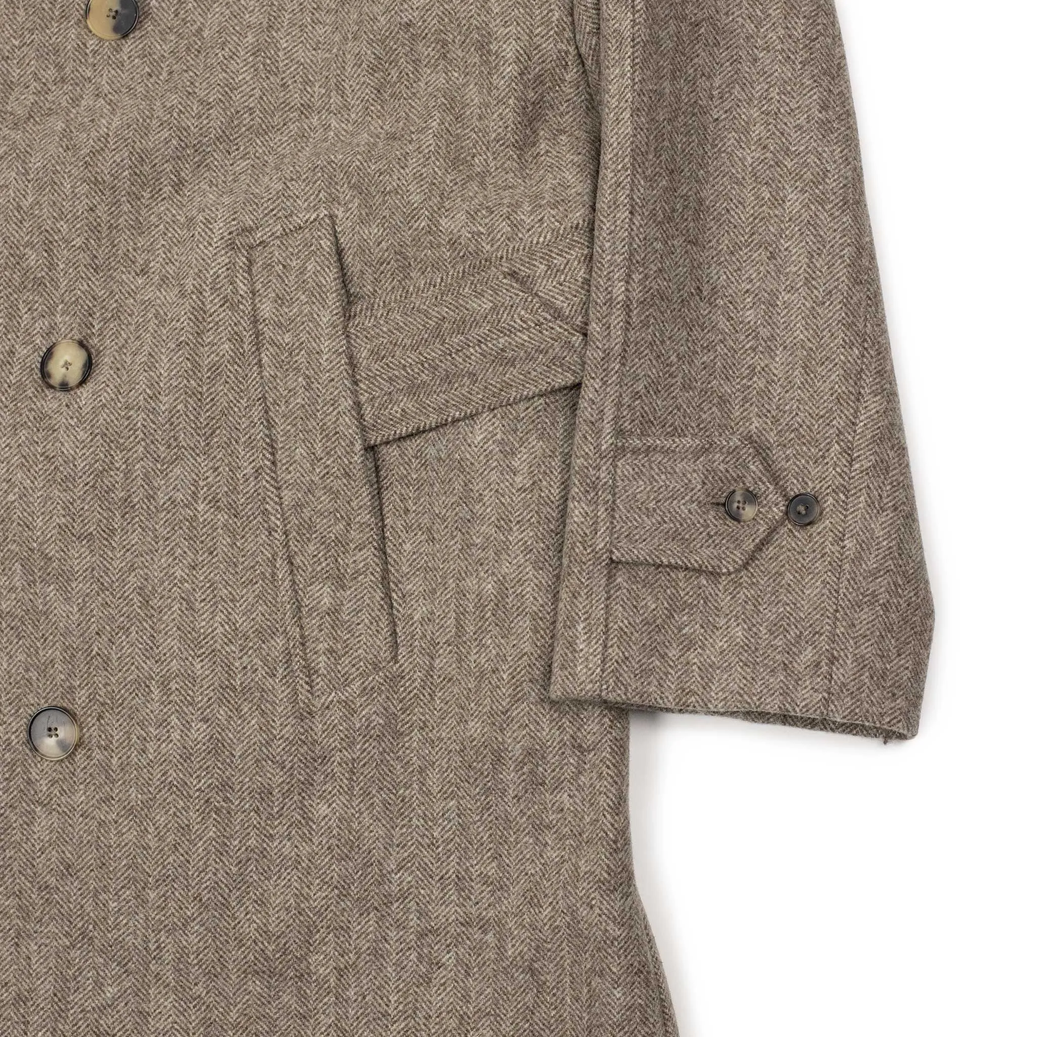 Granddad coat in undyed beige herringbone wool