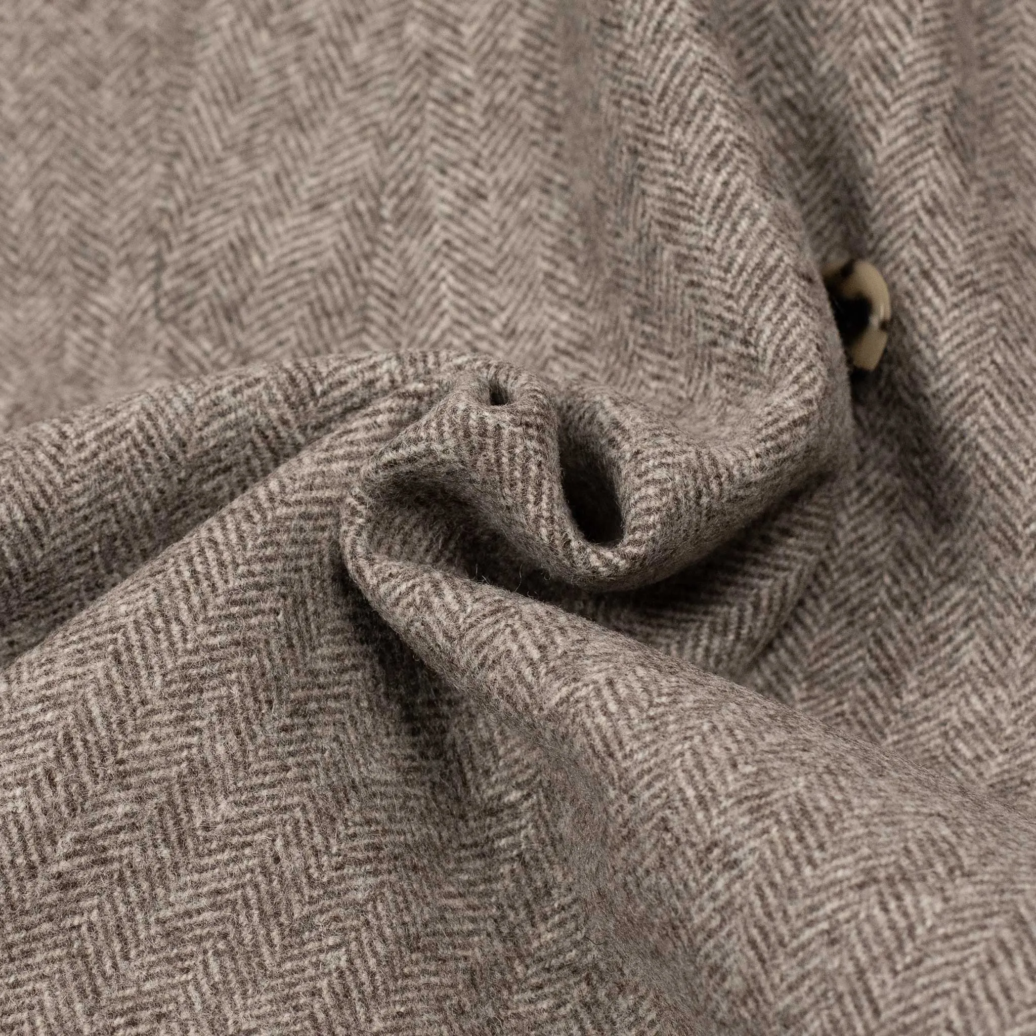 Granddad coat in undyed beige herringbone wool