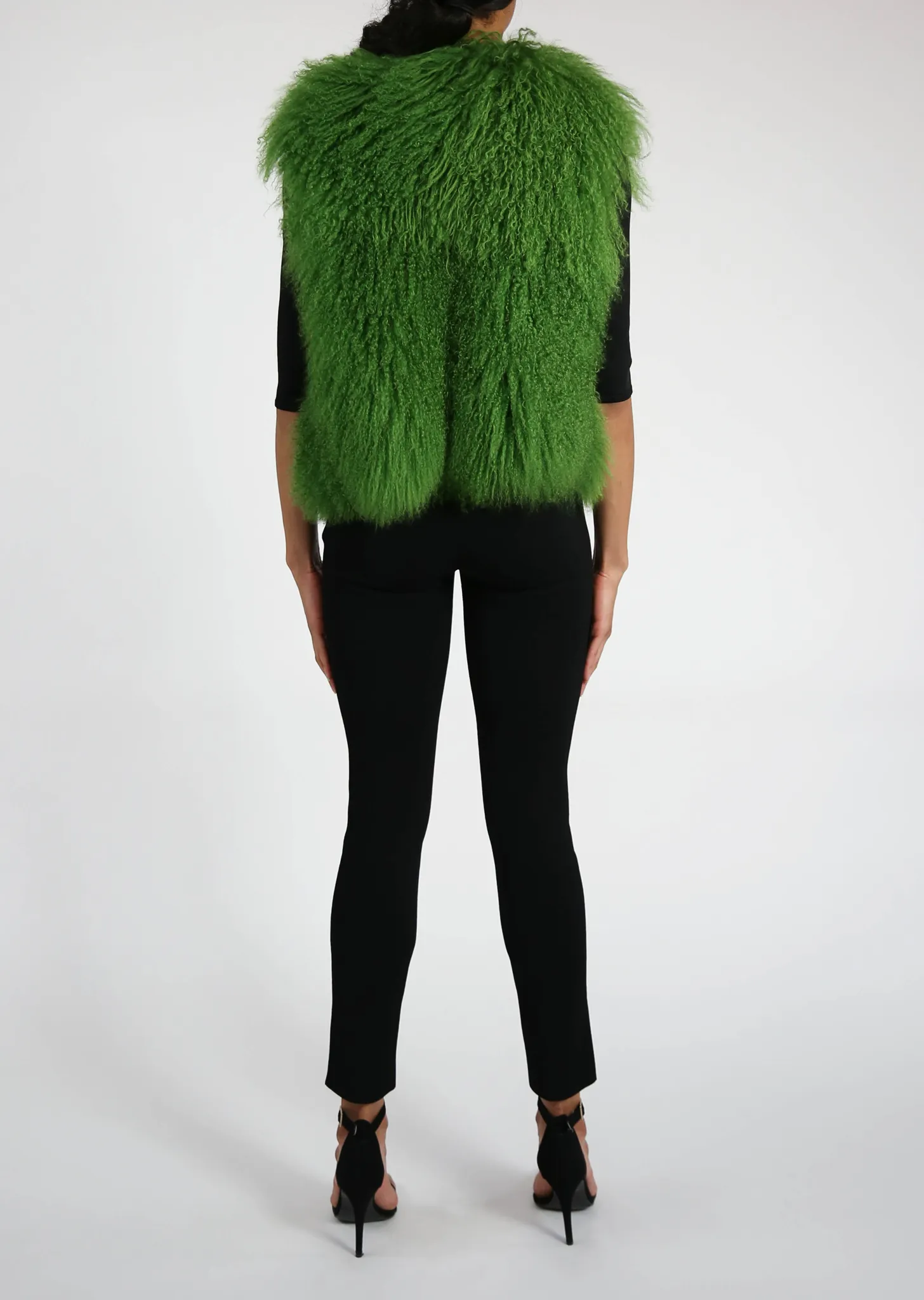 Green Astrakhan Fur Vest with Square Motif