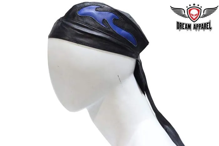 Leather Skull Cap with Colored Flames