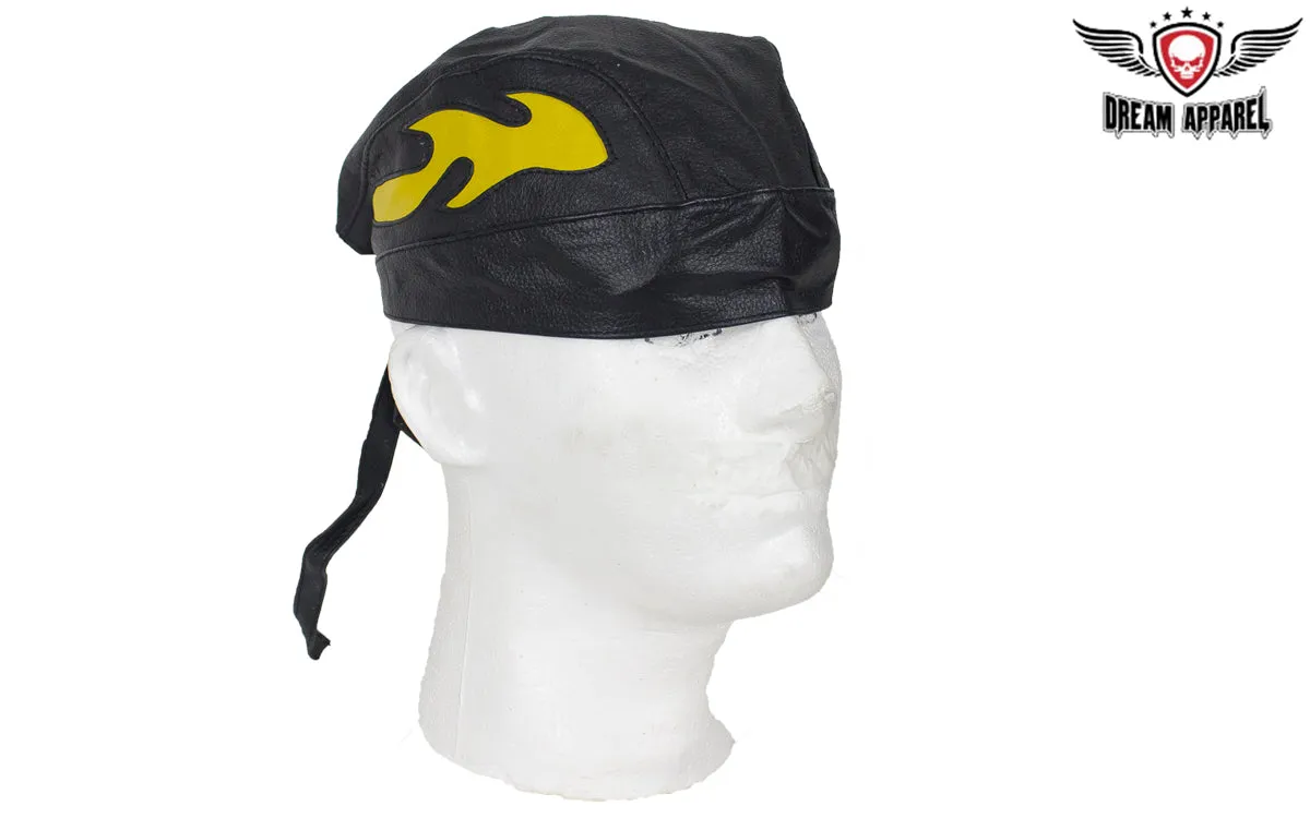 Leather Skull Cap with Colored Flames