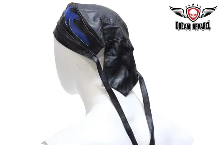 Leather Skull Cap with Colored Flames