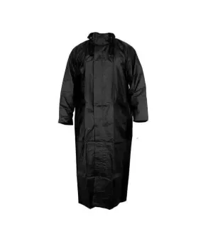 LONG RAINCOAT Men's Nylon Hooded Waterproof Full Length Size 3XL (Black)