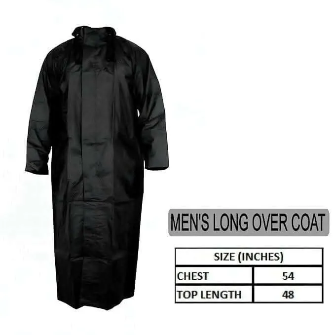 LONG RAINCOAT Men's Nylon Hooded Waterproof Full Length Size 3XL (Black)