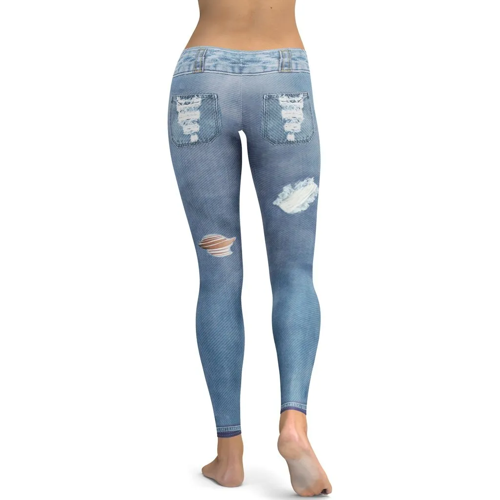 Low Rise Denim Print Leggings