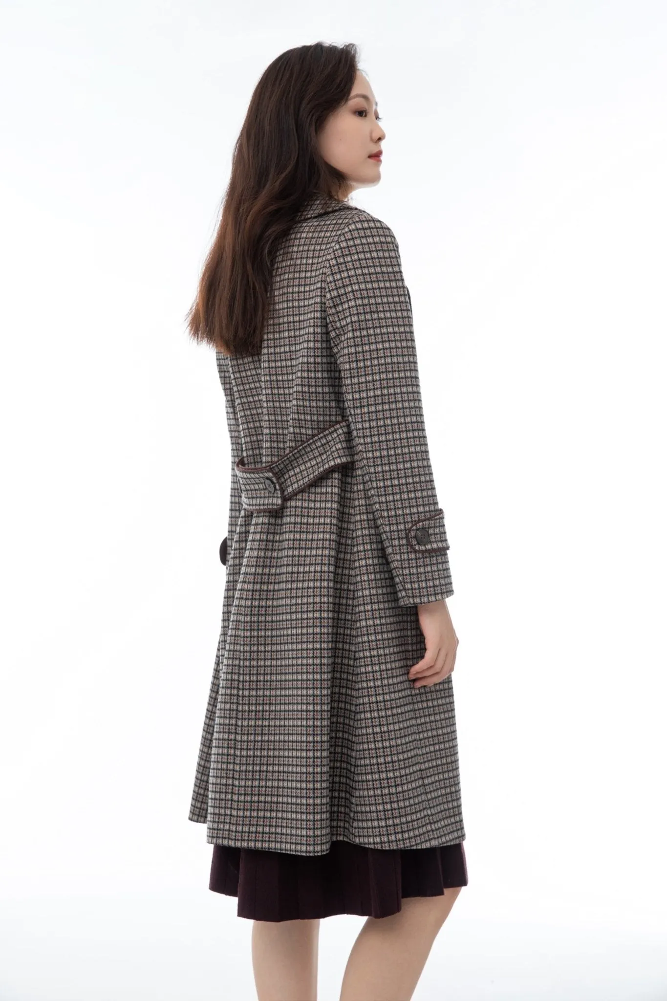 Maroon Check Plaid Overcoats