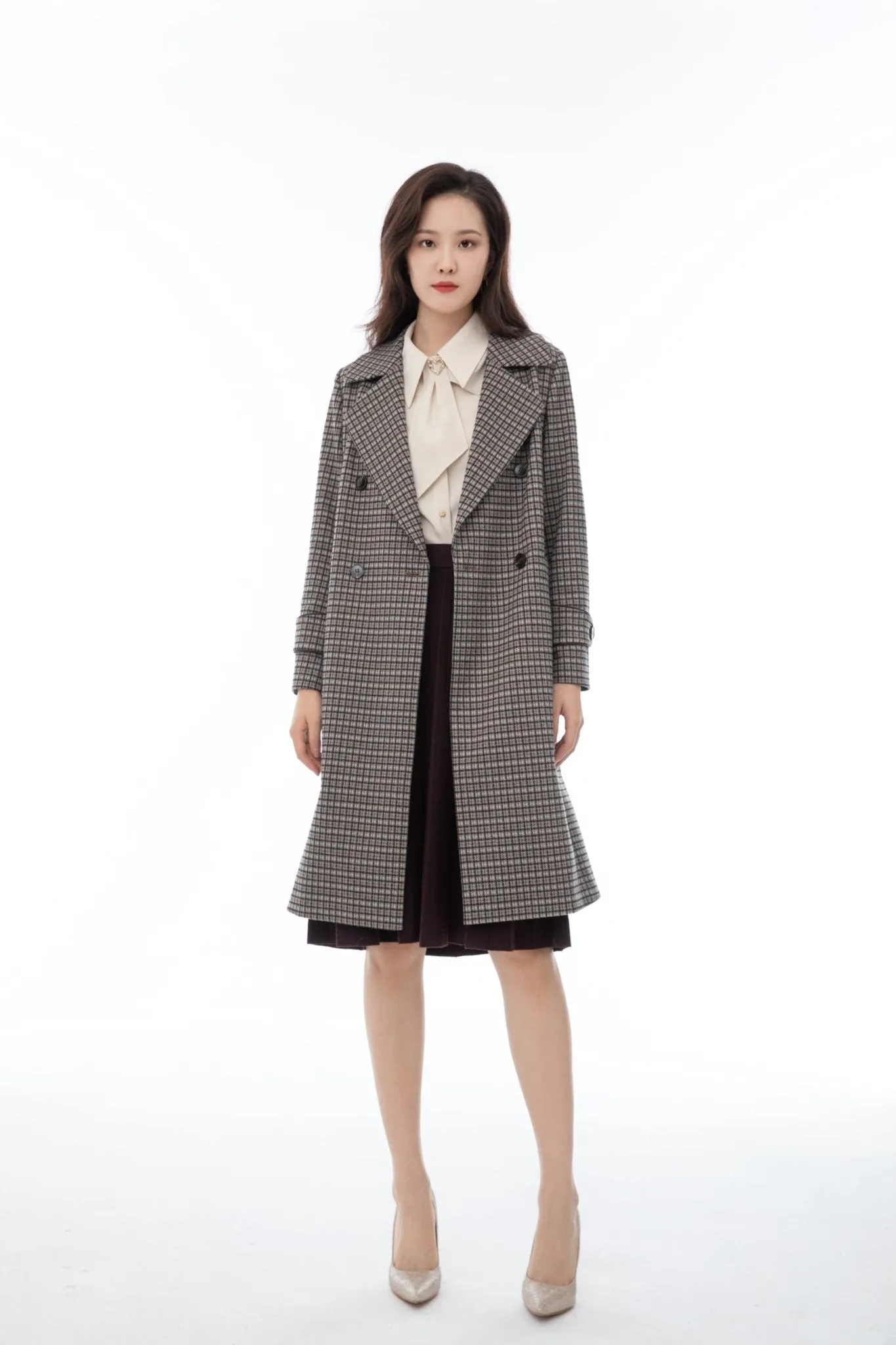 Maroon Check Plaid Overcoats