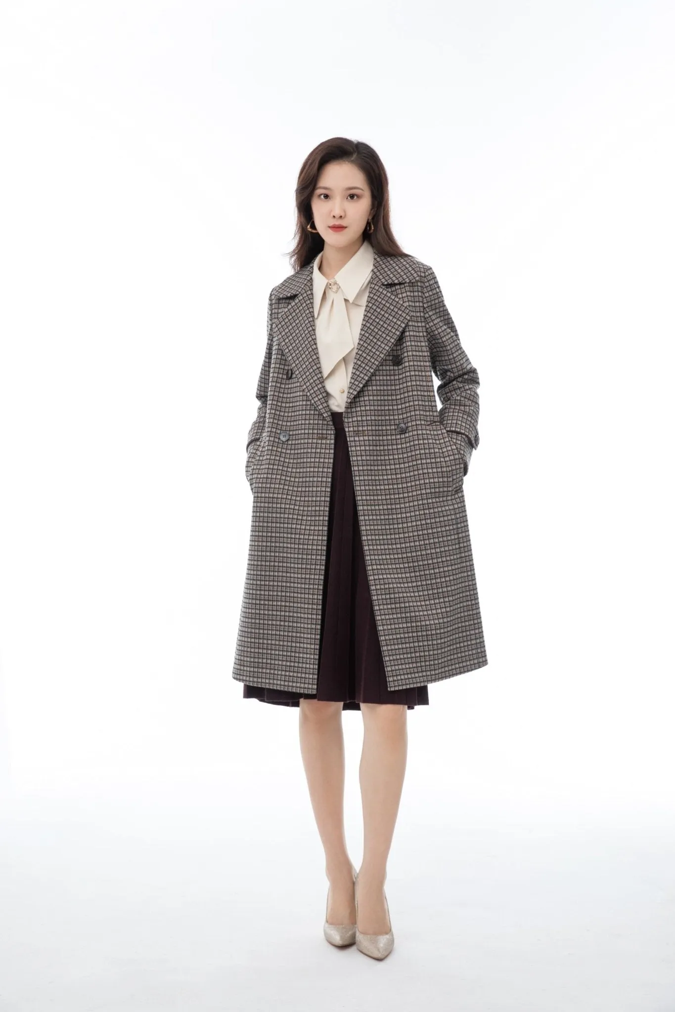 Maroon Check Plaid Overcoats