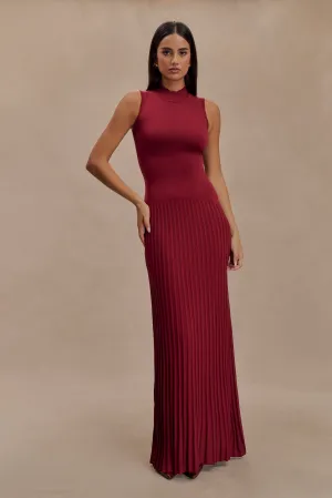 Mavis High Neck Pleated Maxi Dress - Mahogany