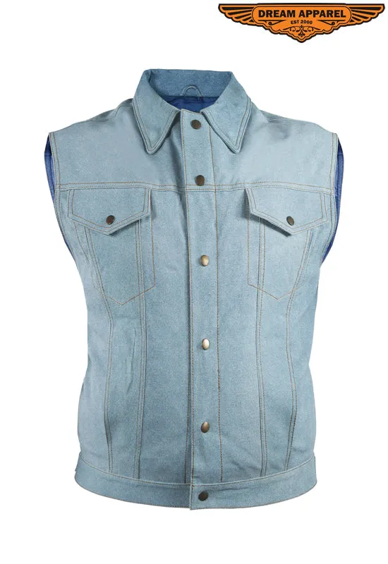 Mens Leather Vest With Denim Look