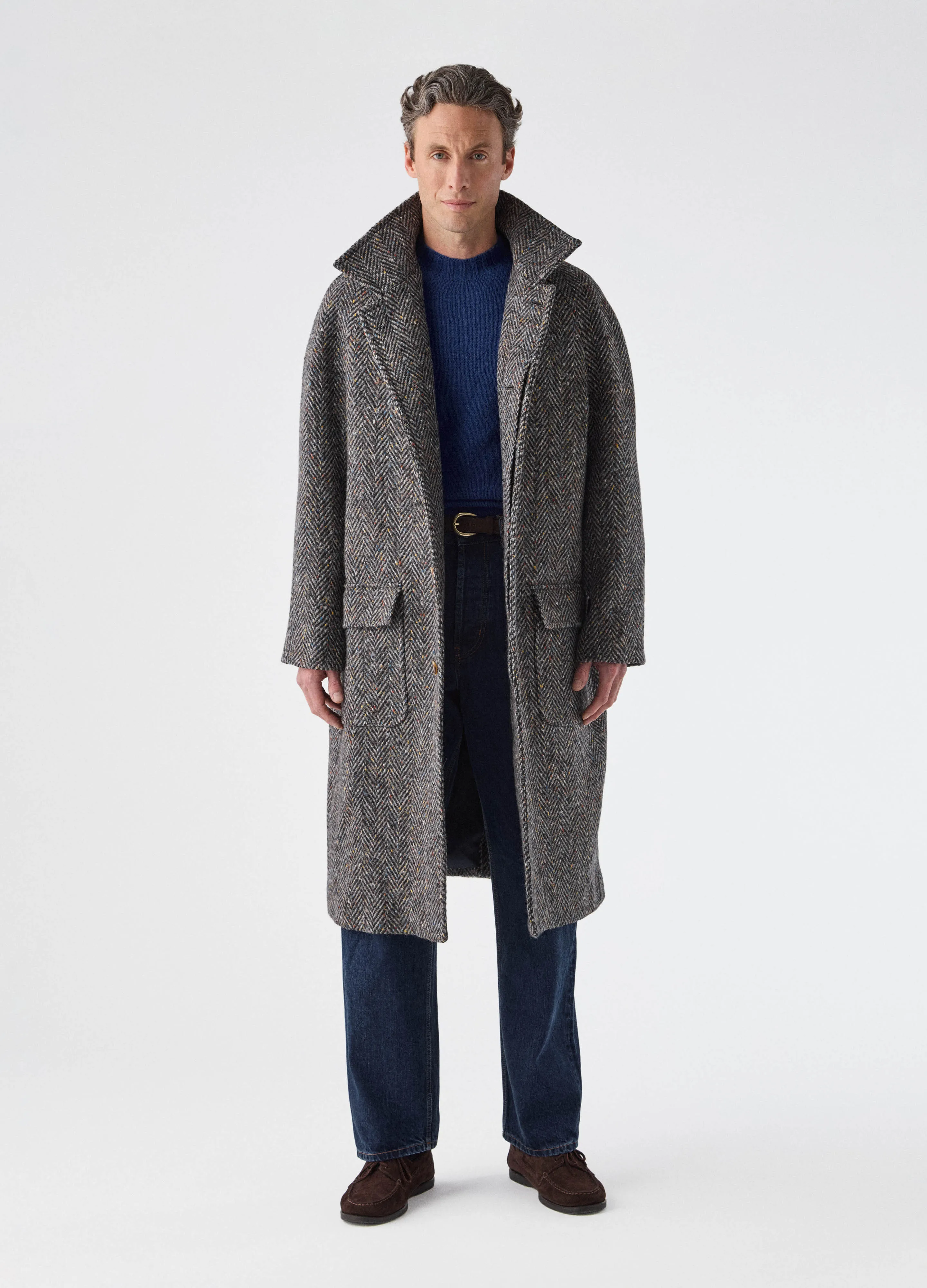 Nelson Tweed Raglan Coat - Dark Grey/Multicolour