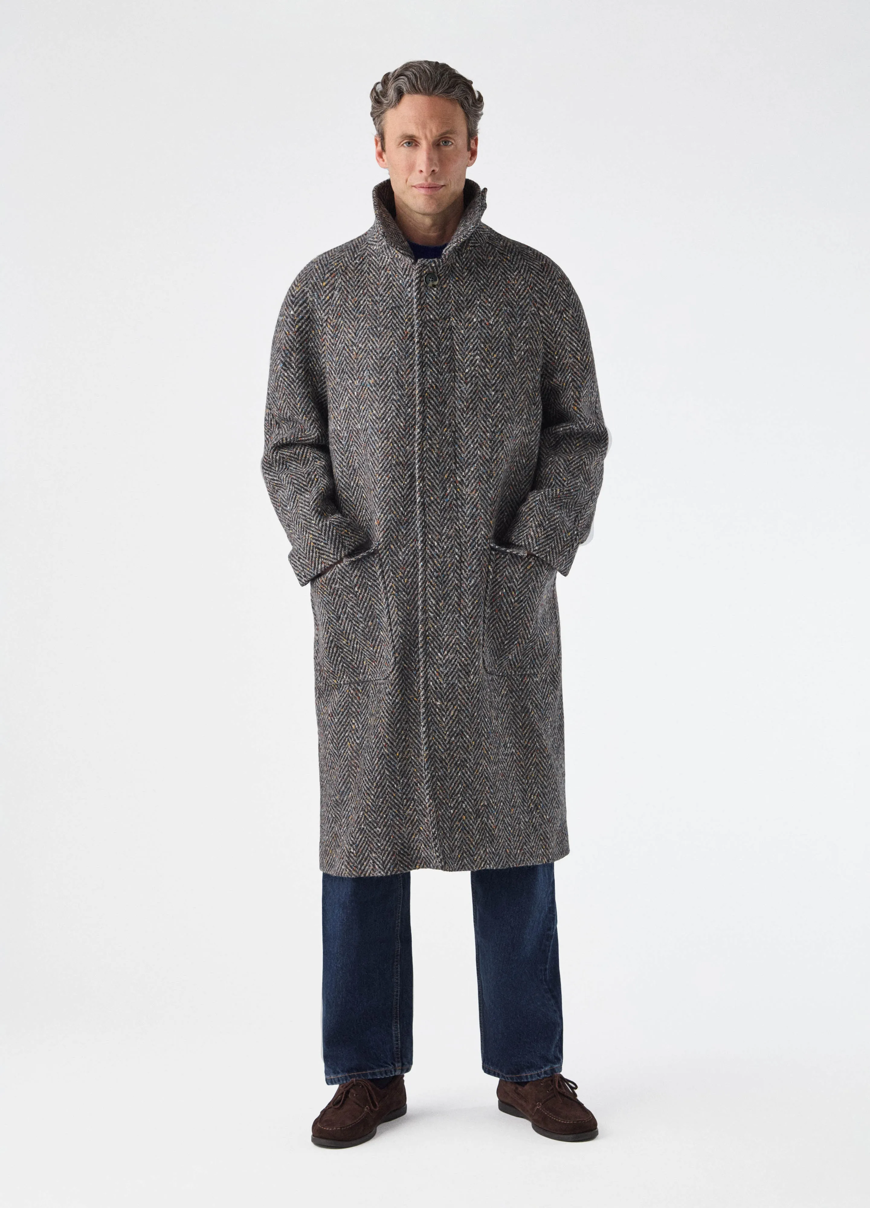 Nelson Tweed Raglan Coat - Dark Grey/Multicolour