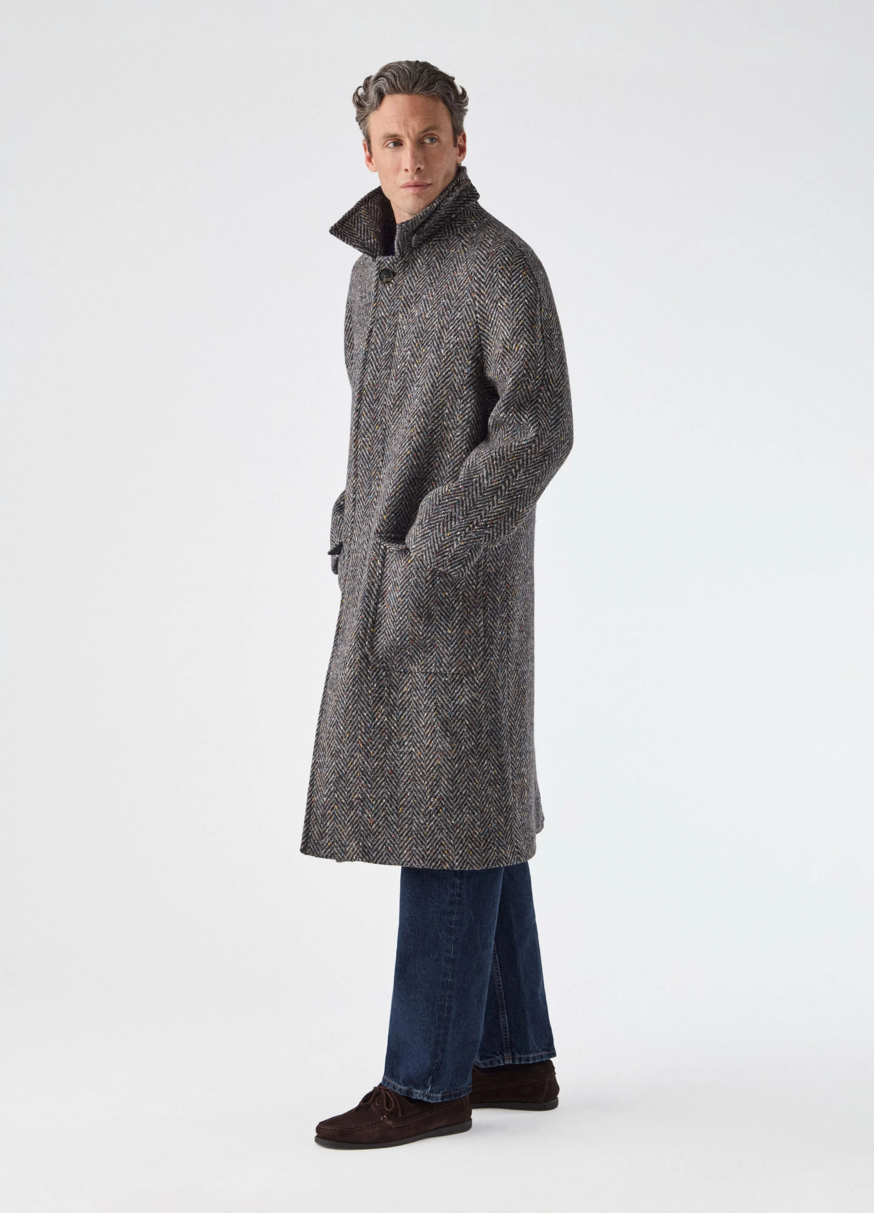 Nelson Tweed Raglan Coat - Dark Grey/Multicolour