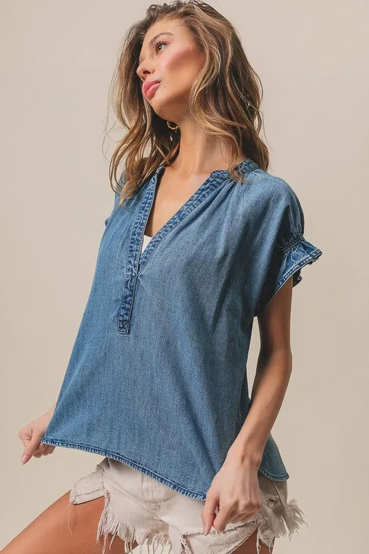 NEW!! Cassidy Ruffle Washed Denim Top